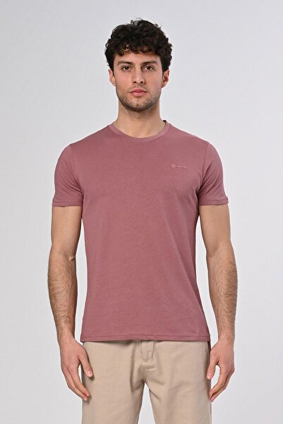 Dembu Punto Baskılı Pamuk Bisiklet Yaka Gül Kurusu T-shirt 23'