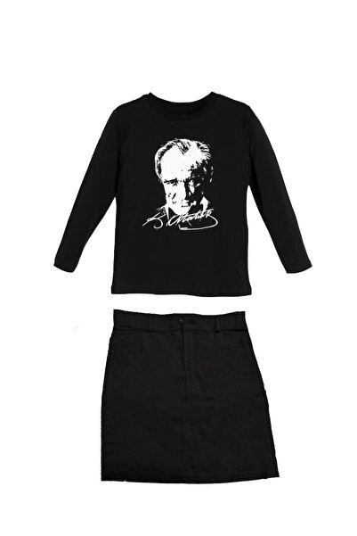 nacar çarşı Κοριτσίστικο μαύρο μακρυμάνικο μπλουζάκι Ατατούρκ, συνδυασμός με ...