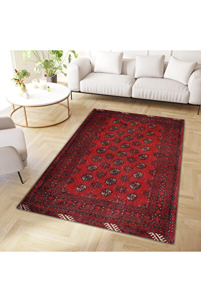 Rugs Modern Halı Mete Koleksiyonu Kırmızı Temalı Etnik Şekiller Motifli Desen...