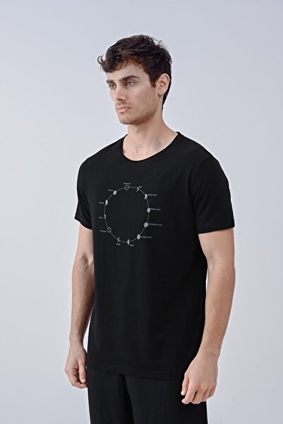 Dembu Hicri Takvim Tasarım Pamuk Siyah T-shirt