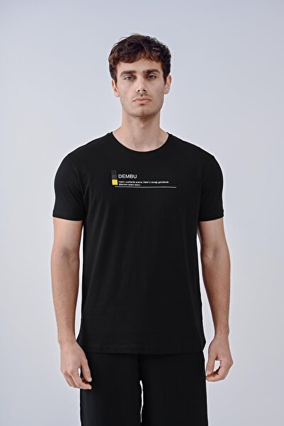 Dembu Tasarım Pamuk Bisiklet Yaka Siyah T-shirt 23'
