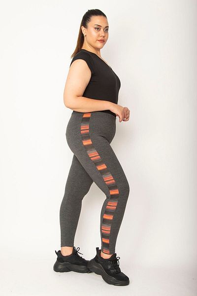 Şans Women's Large Size Gray Side Detailed Sports Tights 65n26996