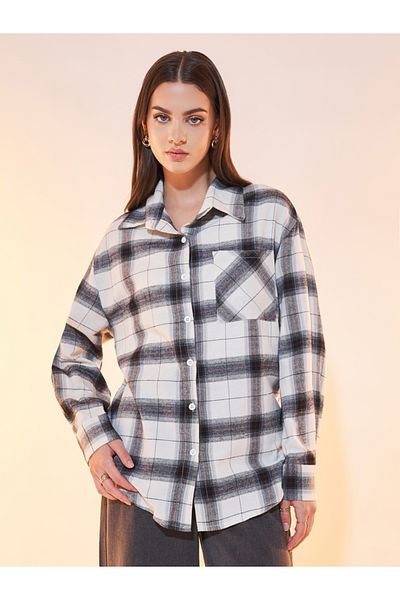 Styli Plaid Dropped Shoulder Oversized Shirt