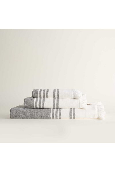 Ecocotton Erva 3-Piece Towel Set - 100% Organic Cotton, Linen Melange, Anthracite