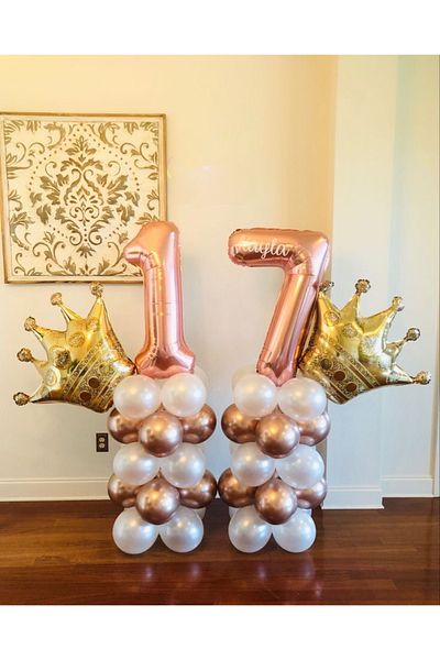 CUGY 17 Years Rosegold Queen Crowned Girls Child Adult Mini Birthday Special Occasion Party Celebration Set