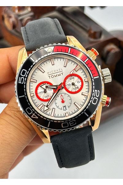 MICHAEL TOMMY 5 Atm Waterproof Steel Case Leather Cord Men's Wristwatch