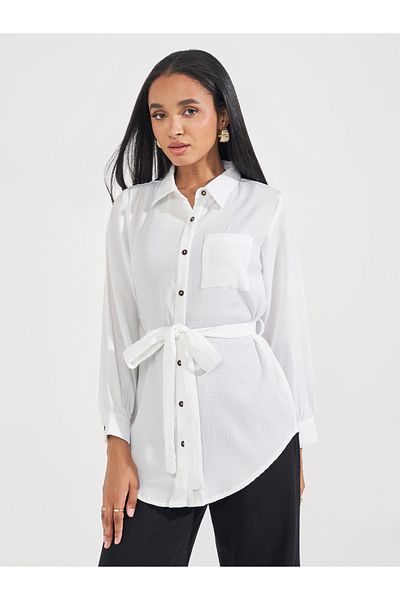Styli Regular Fit Longline Shirt with Tie Belt