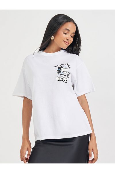 Styli Mickey Mouse Happy Vibe Graphic Oversized T-Shirt