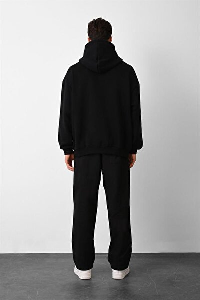 Dembu Semazen Tasarım Kapüşonlu Siyah 3 İplik Şardonlu Sweat 24'