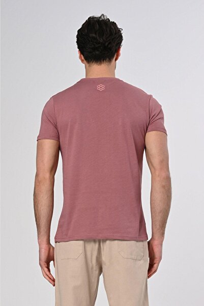 Dembu Punto Baskılı Pamuk Bisiklet Yaka Gül Kurusu T-shirt 23'