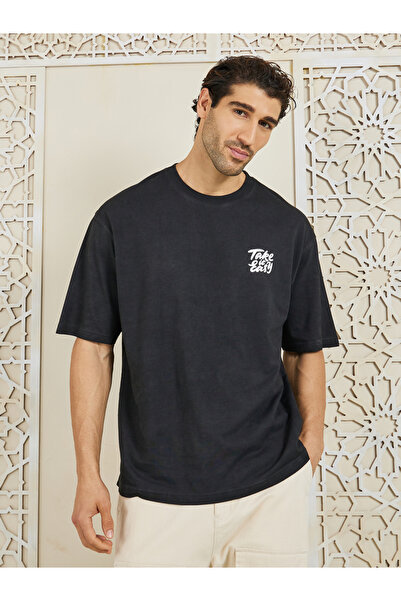 Styli Oversized Acid Wash Take It Easy Chest Print T-shirt