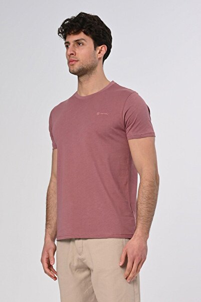 Dembu Punto Baskılı Pamuk Bisiklet Yaka Gül Kurusu T-shirt 23'