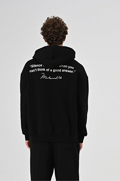 Dembu Muhammed Ali Tasarım Kapüşonlu Siyah 3 İplik Şardonlu Sweat 24'