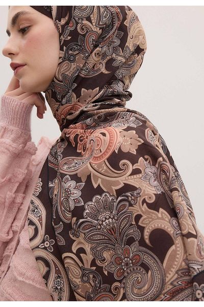Fresh Dark Brown Eva Patterned Shawl