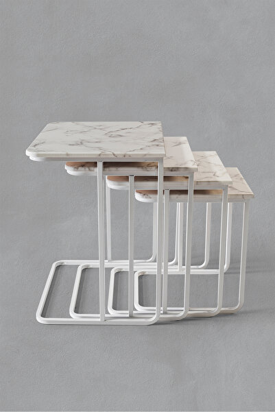 Veys Sehpa BEYAZ AYAK  - Statik Vegas Zigon Sehpa  - MERMER DESEN