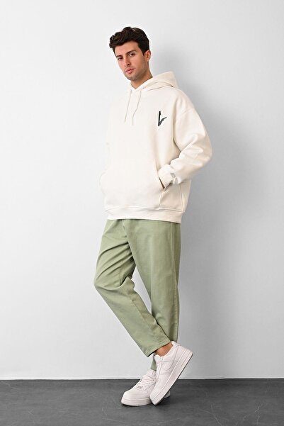 Dembu Elif Tasarım Kapüşonlu Beyaz 3 İplik Şardonlu Sweat 24'