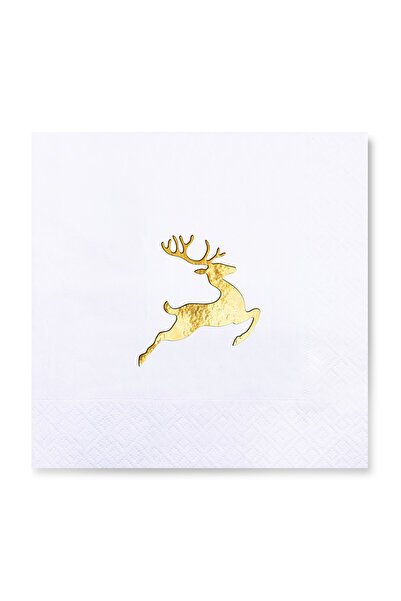 Story 33x33 سم ورقة ذهبية منقوشة على شكل غزال عيد الميلاد 16 منديل ورقي أبيض ...