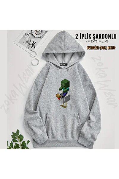 ZOKAWEAR Minecraft Steve Ve Atı Tasarım Baskılı Kapüşonlu Oversize Sweatshirt...