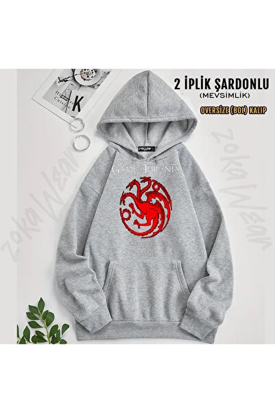 ZOKAWEAR Hanorac supradimensionat cu glugă cu imprimeu Targaryen Game Of Thro...