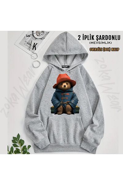ZOKAWEAR Paddington Bear with Suitcase Printed Hooded Oversize Sweatshirt (2 Thread)