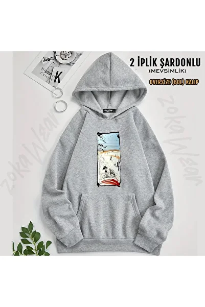 ZOKAWEAR Bat Country Printed Fear and This Is Oversize Hooded Sweatshirt - 2 Thread