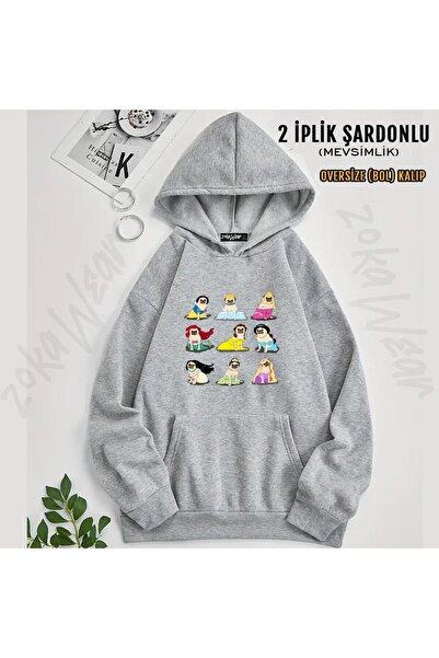 ZOKAWEAR Pug Proversizesses Printed Hooded Oversize Sweatshirt (2 Thread)