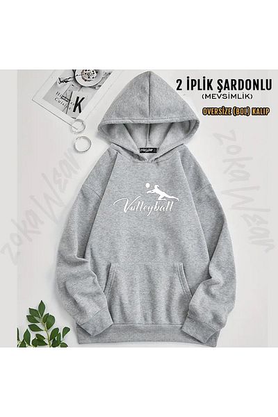 ZOKAWEAR Hanorac supradimensionat cu glugă cu imprimeu Volei - 2 fire