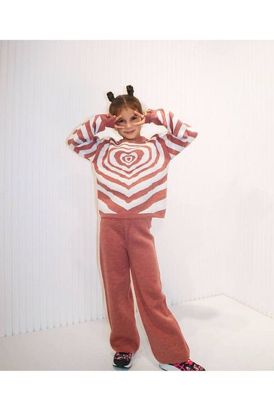 Do-Minik Girl's 2 Thread Knitwear Heart Bottom-Top Set