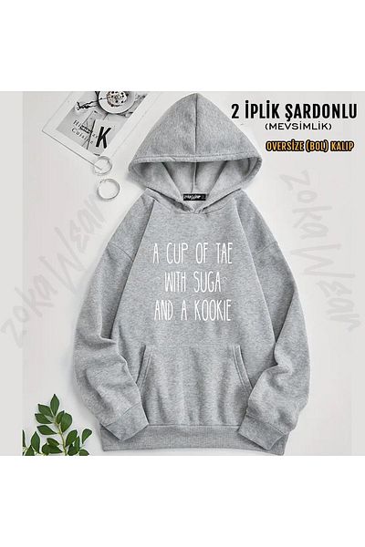 ZOKAWEAR Bts Tae Suga Kookie Printed Hooded Oversize Sweatshirt (2 Thread)