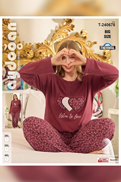 Aydoğan Claret Red Suzi Thermal Pajama Set - Women's Plus Size 0678