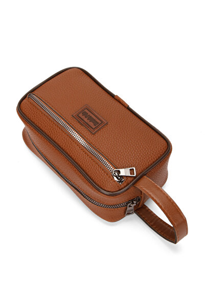 Newish Men's Tan Vegan Leather Personal Care and Travel Bag