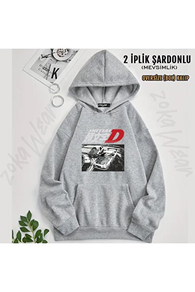 ZOKAWEAR Hanorac supradimensionat cu glugă cu imprimeu Initial D Drift Racing...