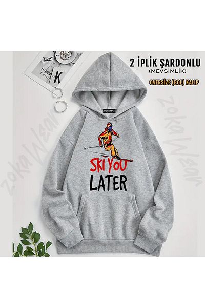 ZOKAWEAR Ski Ski You Later Printed Hooded Oversize Sweatshirt (2 Thread)