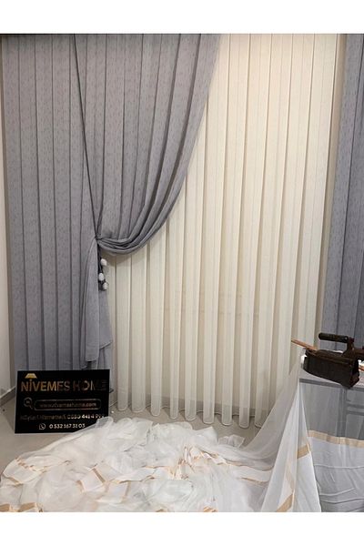NİVEMESHOME Nivemeshome V-105 Gray Tulle Curtain - Spear, Tight Pleated, 1/2,5 Size