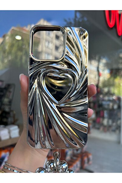 OVADA İphone 14 Pro Uyumlu 3D Kalp Desenli Charmlı Parlak Silikon Kılıf