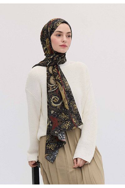 Fresh Black Ethnic Paisley Patterned Shawl