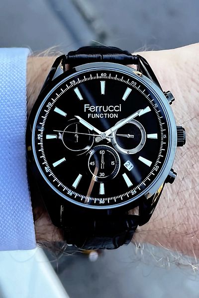 Ferrucci Men's Multifunction Wristwatch - 3 Atm Waterproof, Black Leather Cord, Natural Stone Bracelet Fre2041C3