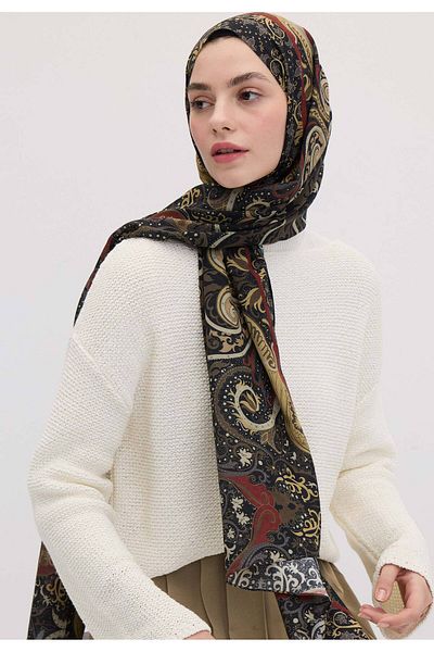 Fresh Black Ethnic Paisley Patterned Shawl