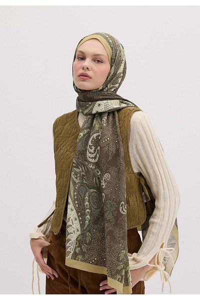 Fresh Brown Elora Patterned Shawl