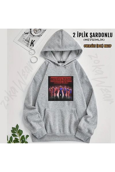 ZOKAWEAR Stranger Things New Printed Oversize Hooded Sweatshirt - 2 Thread