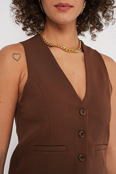 Bigdart 6796 Kısa Dokuma Yelek - Kahverengi