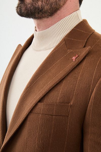 Mcr Striped Slim Fit Pocket Pocket Wide Collar Wool Men's Jacket Camel - 40392.24K