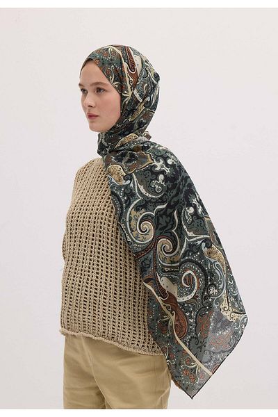 Fresh Green Leather Shawl - Ethnic Paisley Pattern
