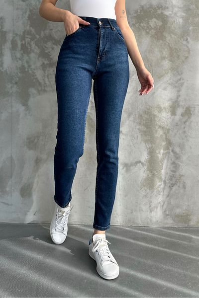 macharelbasic Γυναικεία ψηλόμεση Mom Skinny τζιν Navy Blue