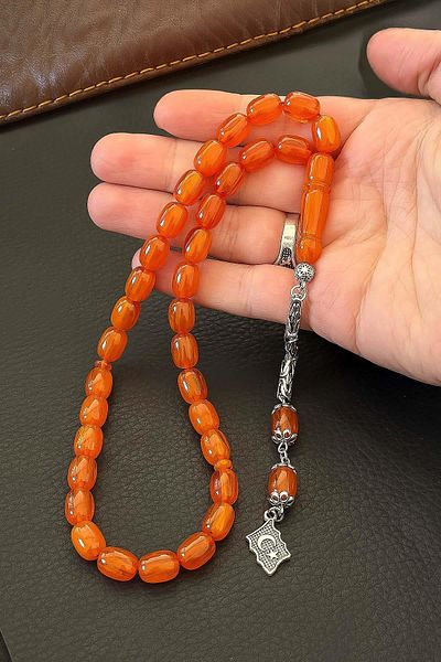 TESBİHKENTİ King Chain Design Mărgele de rugăciune de chihlimbar sertizate portocalii