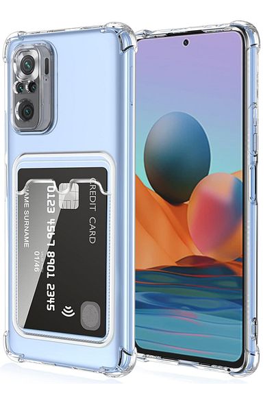 Fibaks حافظة لهاتف Xiaomi Redmi Note 10/10S لحماية الكاميرا وغطاء ممتص للصدمات مع حامل بطاقات لحماية الزاوية