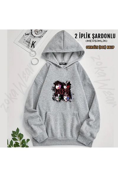 ZOKAWEAR Hanorac supradimensionat cu glugă cu imprimeu KISS the Band All Members (2 fire)