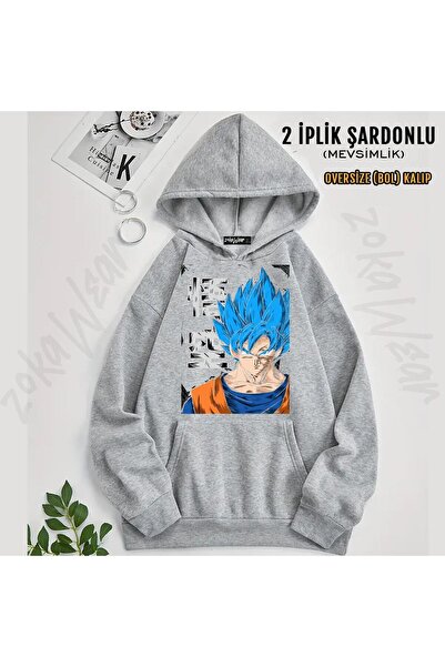ZOKAWEAR Hanorac oversize cu glugă cu imprimeu Dragon Ball Z Son Gokuu (2 fire)