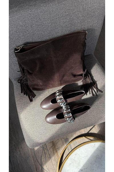 Eataly Shoes Balerini Gia Light Brown cu cataramă argintie