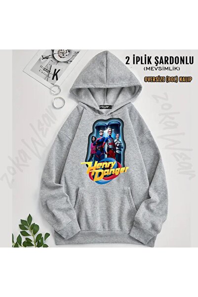 ZOKAWEAR Hanorac supradimensionat cu glugă cu imprimeu Henry Danger Control R...